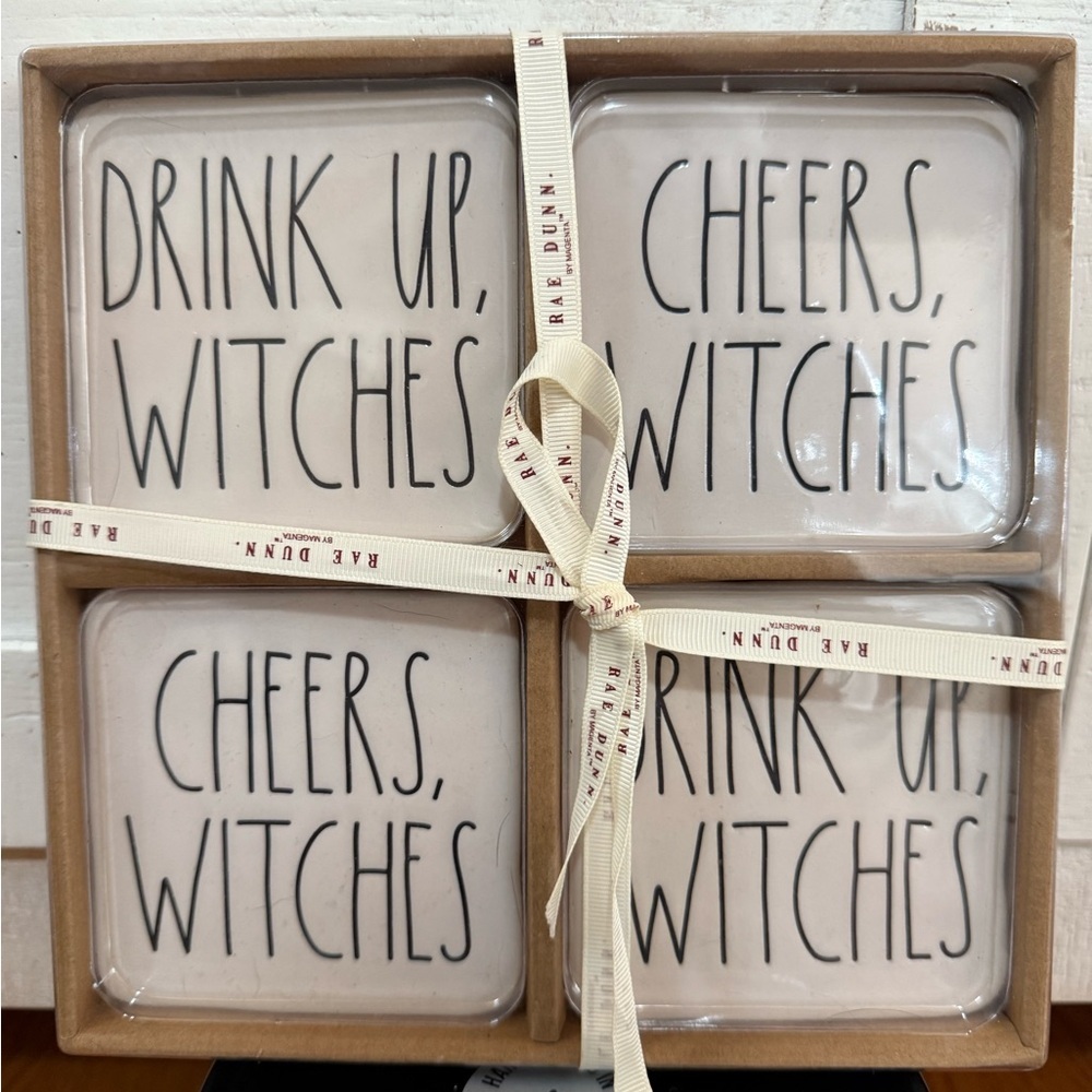 Rae Dunn White and Black Halloween Coasters